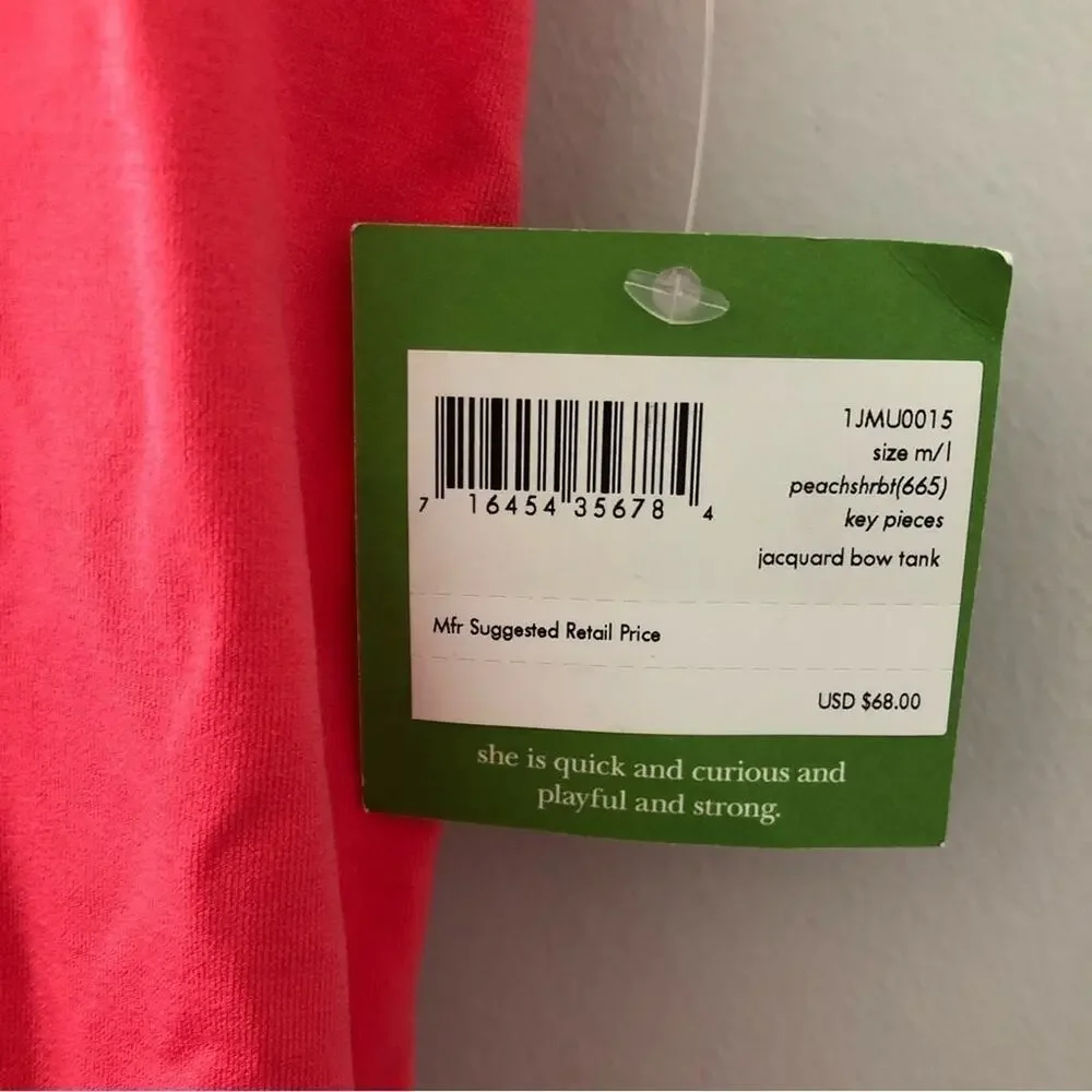 Kate Spade Jacquard Bow Tank Top in Peach Sherbet Pink NEW
